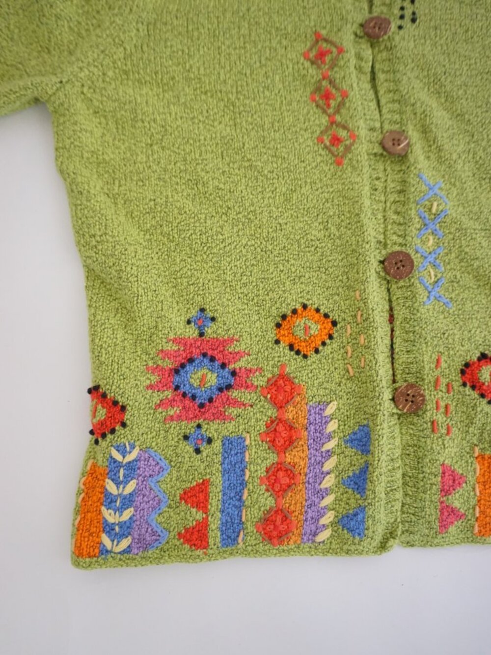 Vintage NorthStyle Green Southwestern Embroidered Button Cotton Blend Cardigan S - Picture 6 of 11